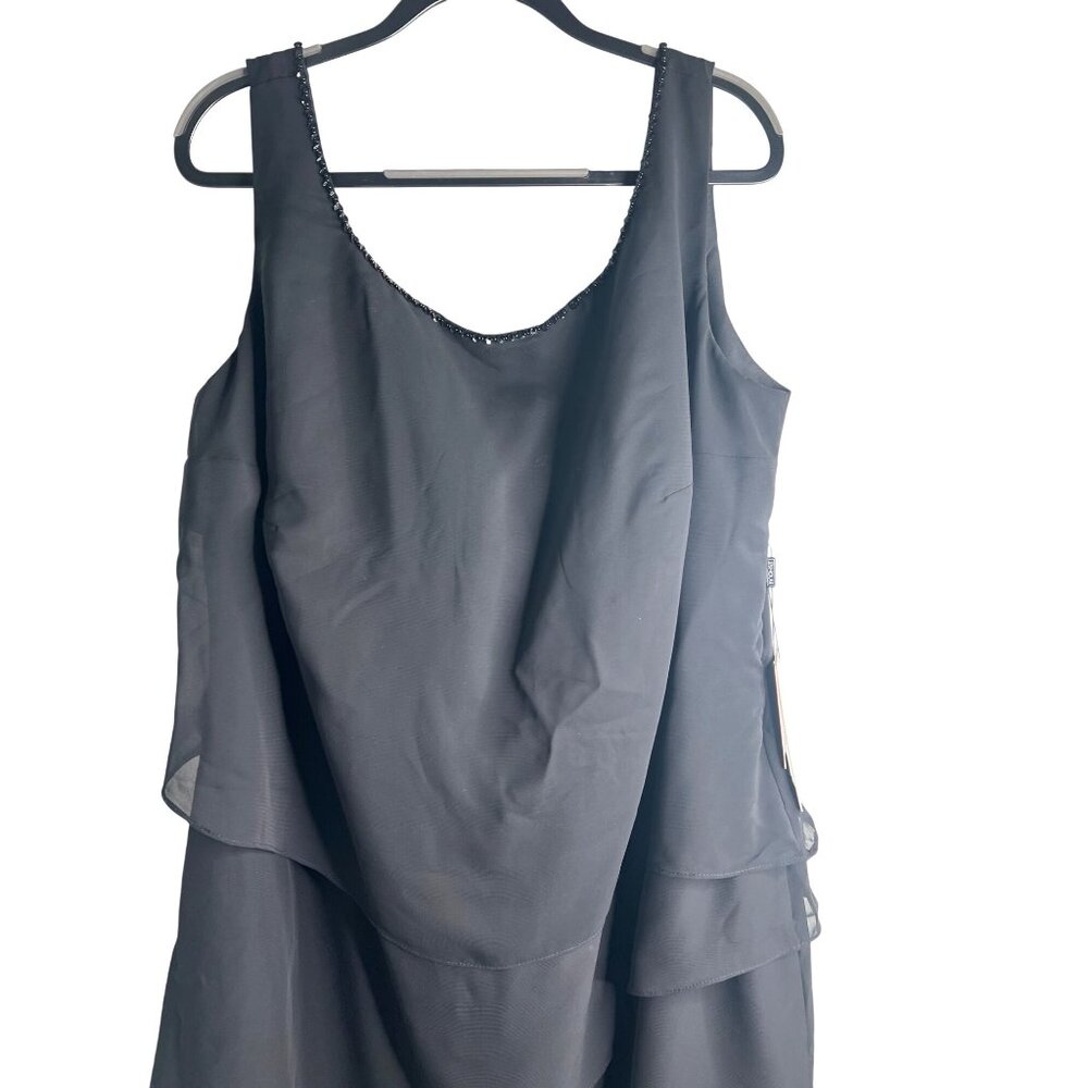 JJ's House Womens Black Tiered Chiffon Evening Dress With Beaded Neckline 26W - Picture 6 of 14